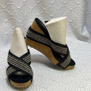 Volatile size 8 Black‎ silver bling Wedge Sandals slip on comfy crystals shiny